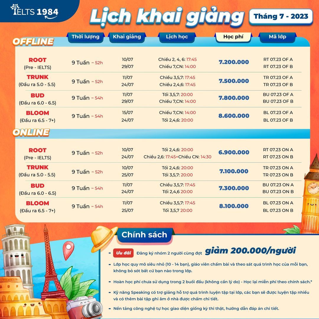 [lịch Khai Giảng Tháng 7:2023]