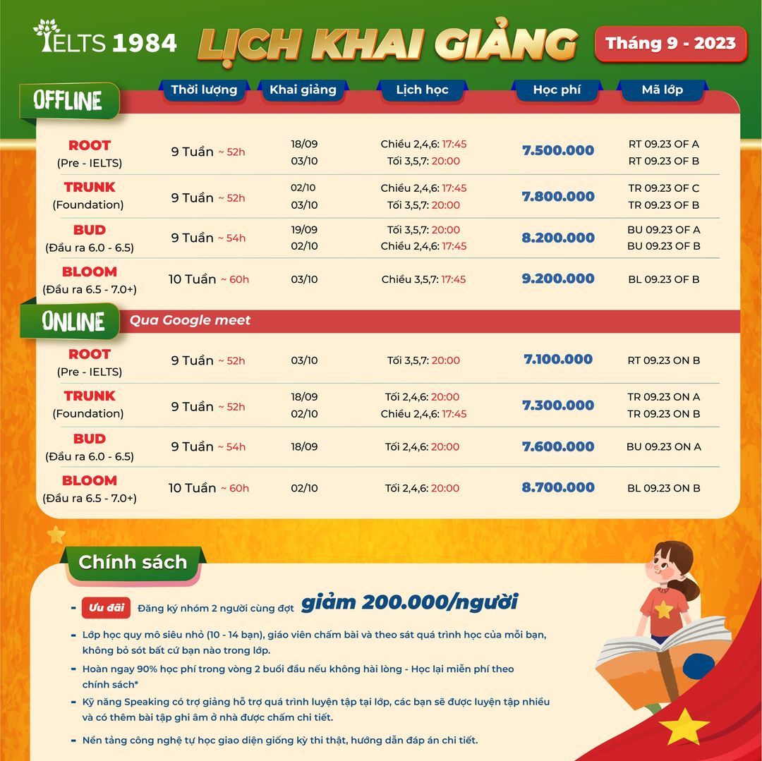 [lịch Khai Giảng Tháng 9:2023