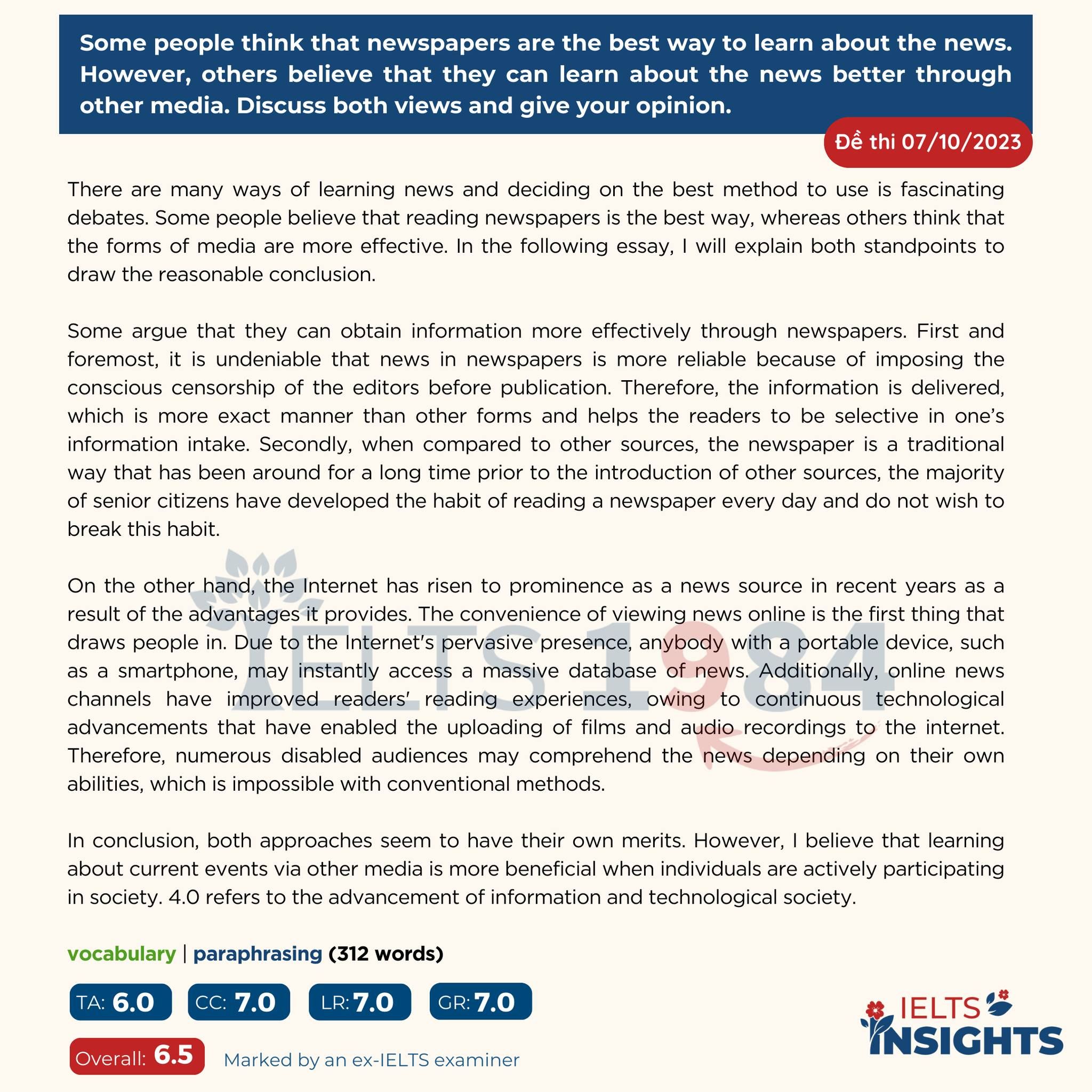 [cùng Viết Essay Từ Số Không]   Đề Thi Ngày 07:10:2023